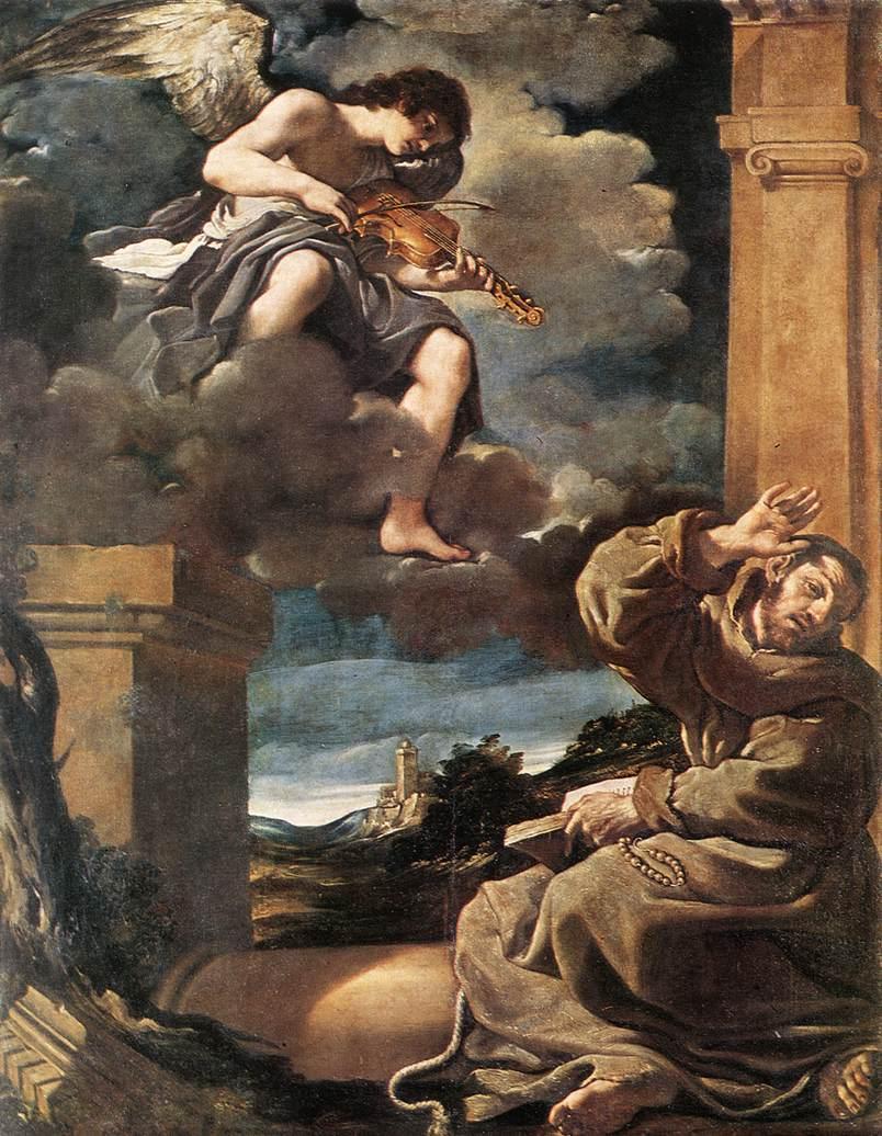 Guercino St Francis with an Angel Playing Violin